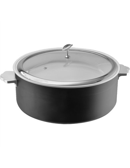 Professional Triple-Layer Stainless Steel 4.5L Casserole with Glass Lid, Black - Ideal for Commercial Kitchens, Φ320×H120mm