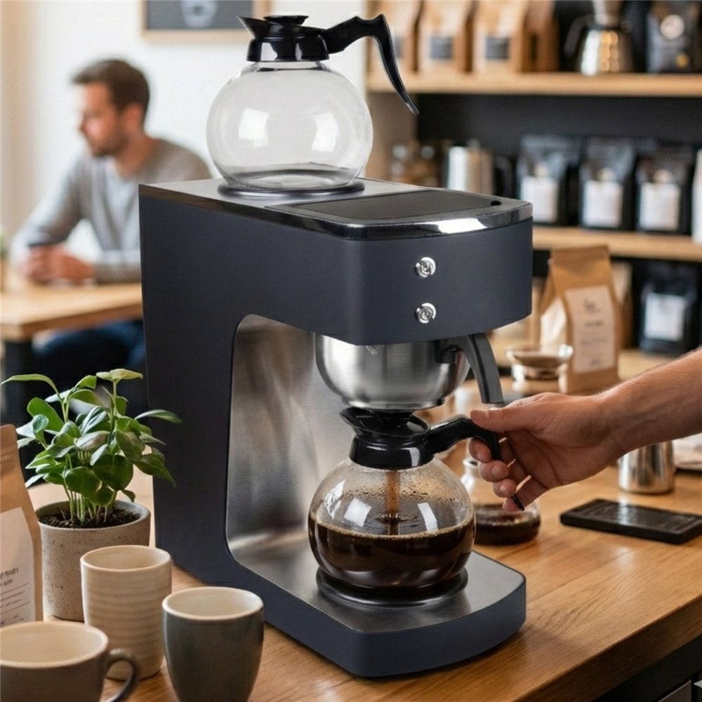 Professional Commercial Coffee Machine with Stainless Steel Funnel & 2 Glass Decanters – 203×383×455mm | Ideal for Catering Busi