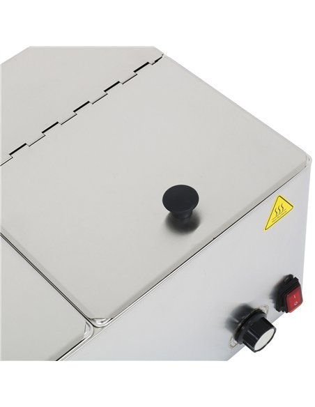 Professional Hot Dog / Sausage Warmer with Hinged Covers, 2 x 8 Litres - Ideal for Commercial Kitchens