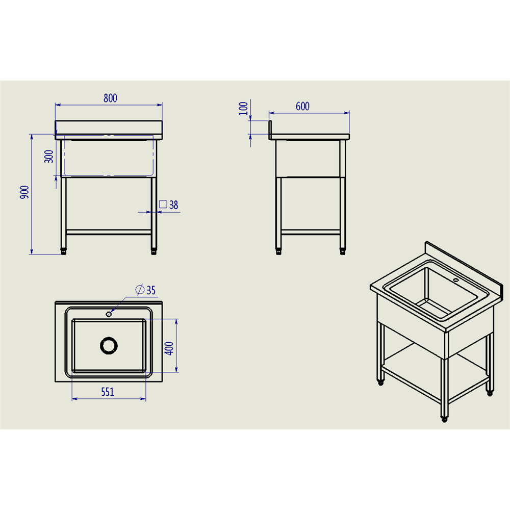 Professional Stainless Steel Deluxe Pot Sink with Backsplash, Ideal for High-Volume Service Kitchens, Dimensions 800x600x