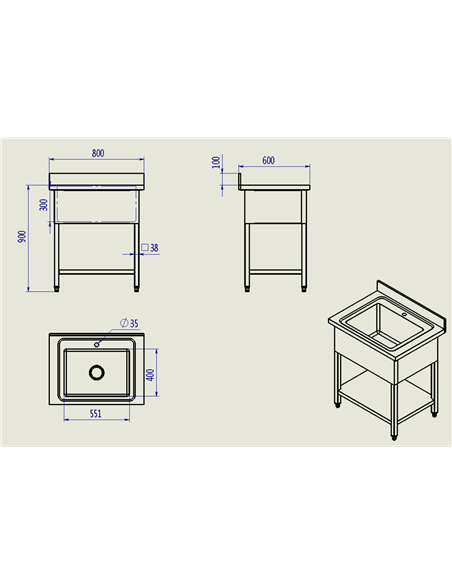 Professional Stainless Steel Deluxe Pot Sink with Backsplash, Ideal for High-Volume Service Kitchens, Dimensions 800x600x