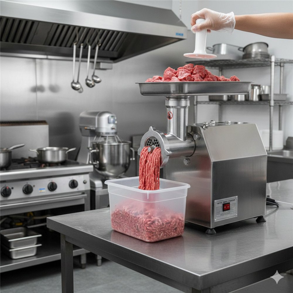 Professional Commercial Electric Meat Grinder/Mincer in Stainless Steel for High-Demand Kitchens - 440×220×460mm Size