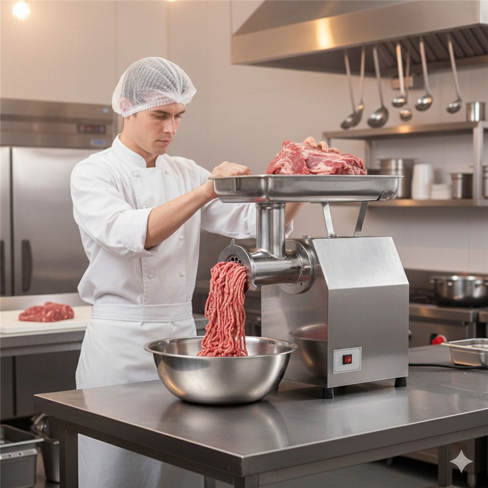 Professional Commercial Electric Meat Grinder in Stainless Steel, Ideal for High-Demand Kitchens - 570×350×570mm Size
