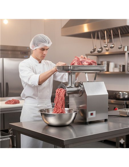 Professional Commercial Electric Meat Grinder in Stainless Steel, Ideal for High-Demand Kitchens - 570×350×570mm Size