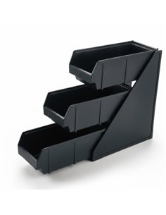 Professional 3 Tier Black Polypropylene Storage Organizer, 143x350x500mm Size, Ideal for Busy Commercial Kitchens