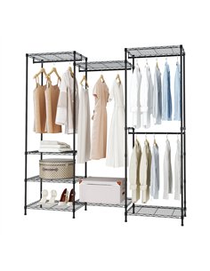 Professional Clothes Rack with Multi-Section Wire Shelving, Ideal for Commercial Kitchens, Black, Dimensions 1740x400x1800mm