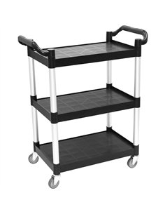Professional 3-Tier Utility Trolley in Black Polypropylene for High-Demand Kitchens, 1010x500x980mm