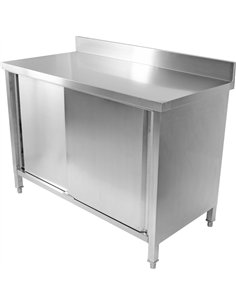 Commercial Worktop Floor Cupboard 2 sliding doors Stainless steel 1600x600x850mm Upstand | Professional CS25SCP16060B