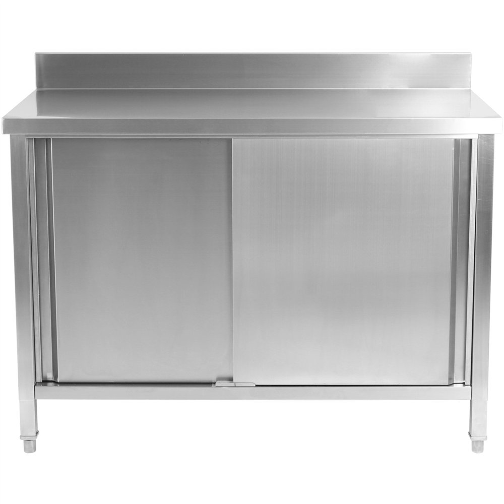 Commercial Worktop Floor Cupboard 2 sliding doors Stainless steel 1600x600x850mm Upstand | Professional CS25SCP16060B