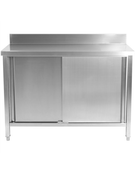 Commercial Worktop Floor Cupboard 2 sliding doors Stainless steel 1600x600x850mm Upstand | Professional CS25SCP16060B