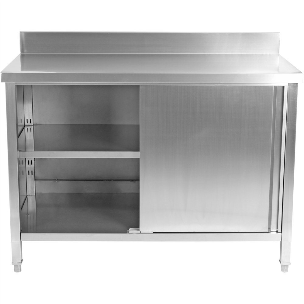 Commercial Worktop Floor Cupboard 2 sliding doors Stainless steel 1600x600x850mm Upstand | Professional CS25SCP16060B