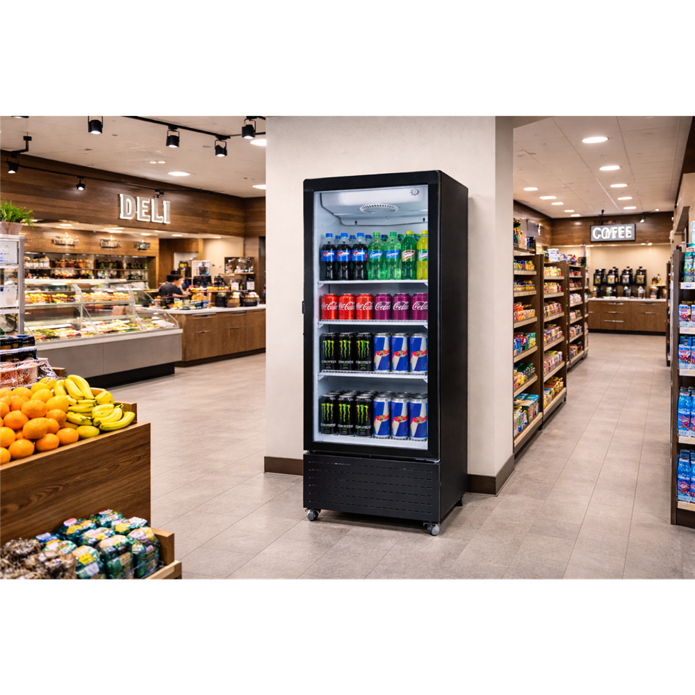 Commercial Upright Display Refrigerator 217 Litres Single Glass Door 3 Shelves Ventilated Cooling 615x580x1633mm | Professional 