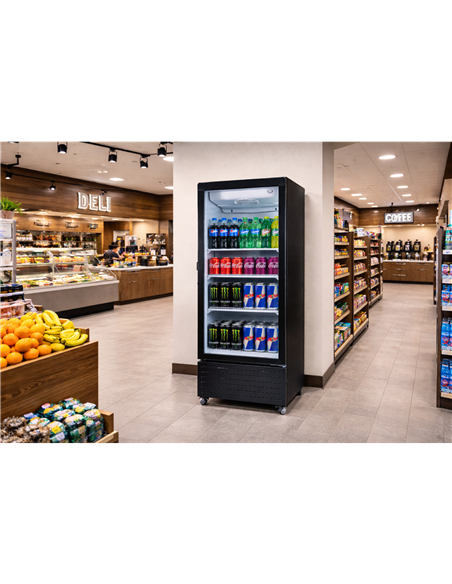 Commercial Upright Display Refrigerator 217 Litres Single Glass Door 3 Shelves Ventilated Cooling 615x580x1633mm | Professional 