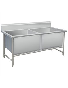 Commercial 2 Bowl Stainless Steel Sink with Splashback 1600x700x950 | Professional CS25YLS167BM2