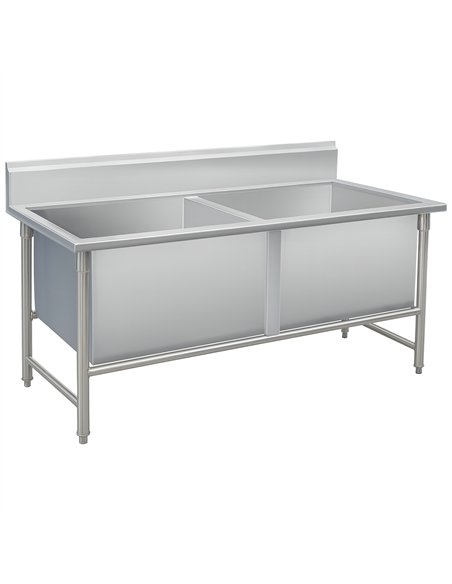 Commercial 2 Bowl Stainless Steel Sink with Splashback 1600x700x950 | Professional CS25YLS167BM2