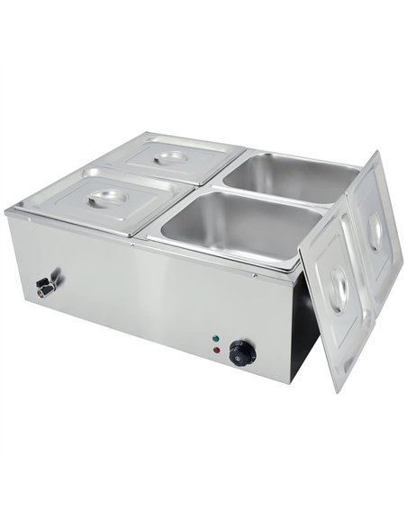 Commercial Stainless Steel Bain Marie with 4 × 1/2 GN Pans and Lids 710×568×280mm | Professional CS25M1222