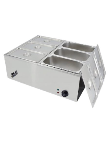 Commercial Stainless Steel Bain Marie with 6 × 1/3 GN Pans and Lids 710×568×280mm | Professional CS25M1323