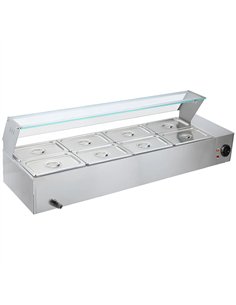 Commercial Stainless Steel Bain Marie with Glass Guard and 8 × 1/2 GN Pans &amp Lids 1430×570×385mm | Professional CS25M2224