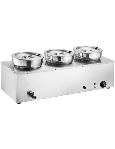 Commercial 21L Stainless Steel 3 Pot Bain Marie Soup &amp Sauce Warmer 865×320×375mm | Professional CS25M837