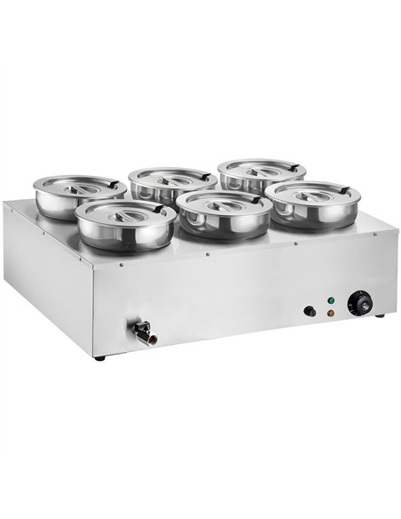 Commercial 42L Stainless Steel 6 Pot Bain Marie Soup &amp Sauce Warmer 865×580×375mm | Professional CS25M867