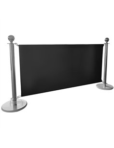 Commercial Queue Barrier Set with 2 Silver Ball Top Posts and Black Canvas Panel | Professional CS25BBP02ACB