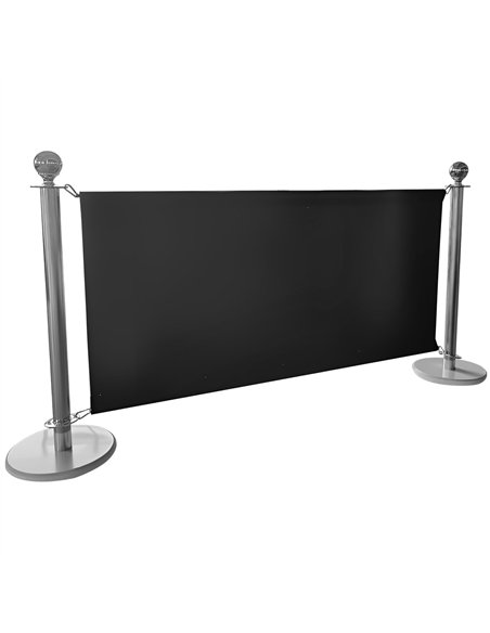 Commercial Queue Barrier Set with 2 Silver Ball Top Posts and Black Canvas Panel | Professional CS25BBP02ACB