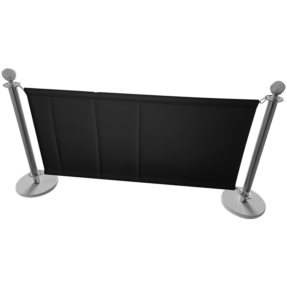 Commercial Queue Barrier Set with 2 Silver Ball Top Posts and Black Canvas Panel | Professional CS25BBP02ACB