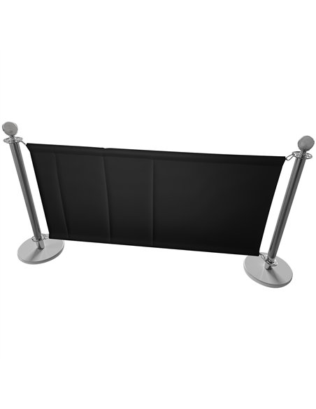 Commercial Queue Barrier Set with 2 Silver Ball Top Posts and Black Canvas Panel | Professional CS25BBP02ACB