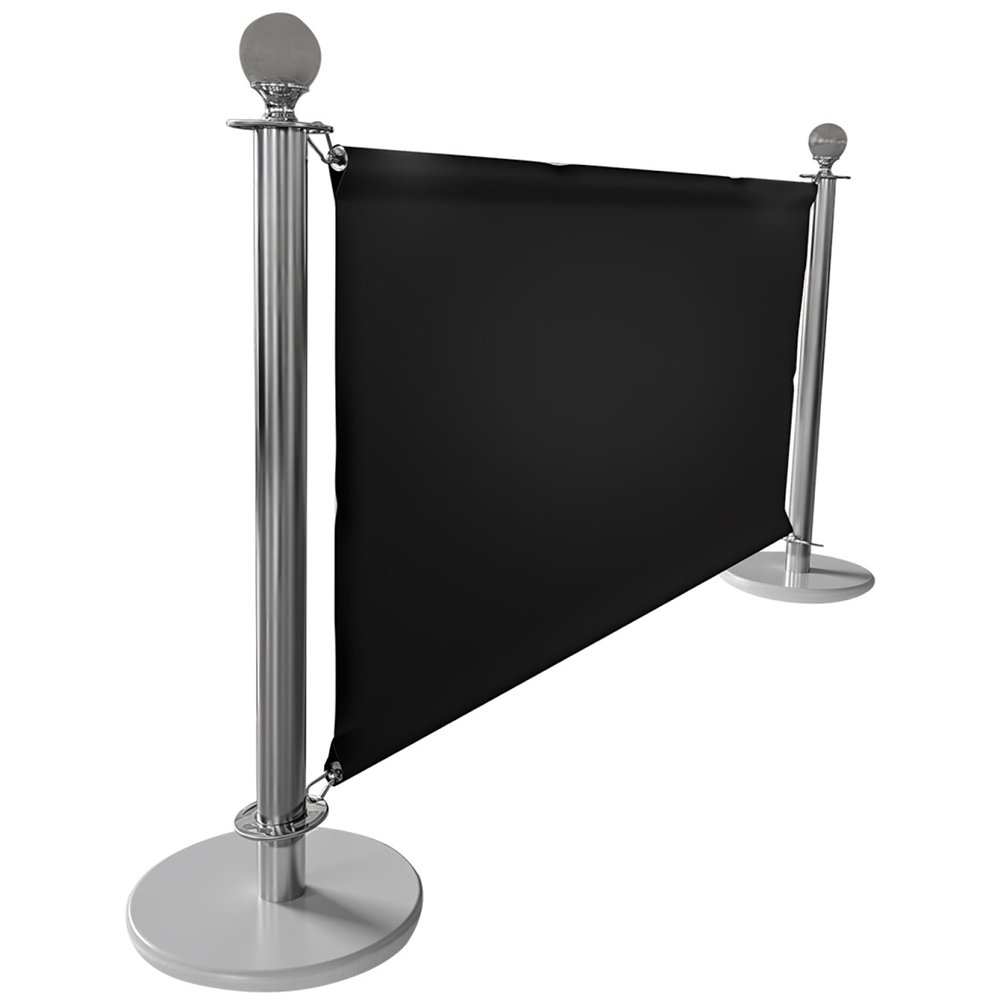 Commercial Queue Barrier Set with 2 Silver Ball Top Posts and Black Canvas Panel | Professional CS25BBP02ACB