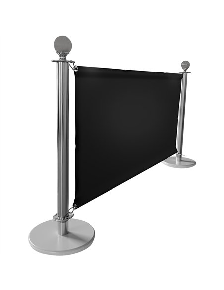 Commercial Queue Barrier Set with 2 Silver Ball Top Posts and Black Canvas Panel | Professional CS25BBP02ACB