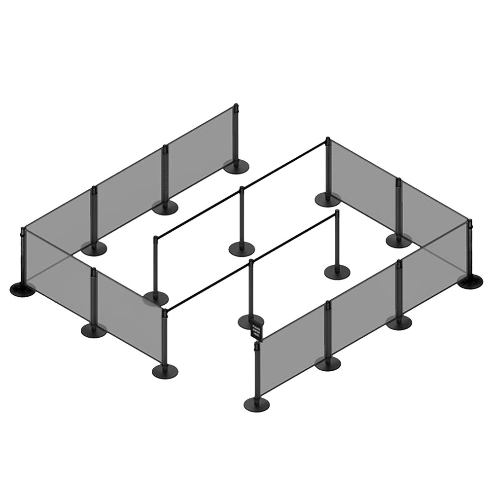 Commercial Queue Barrier Set with 2 Silver Ball Top Posts and Black Canvas Panel | Professional CS25BBP02ACB