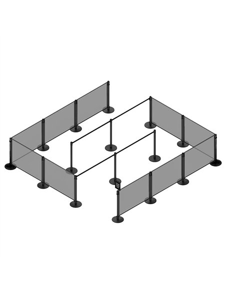 Commercial Queue Barrier Set with 2 Silver Ball Top Posts and Black Canvas Panel | Professional CS25BBP02ACB