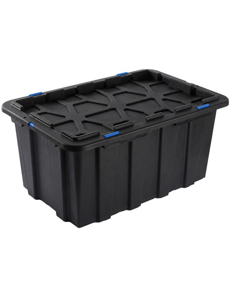 Commercial 60L Plastic Storage Box with Snap Lid Set of 8 PP Black with Blue Clips 625 x 415 x 340mm | Professional CS25H0060SET