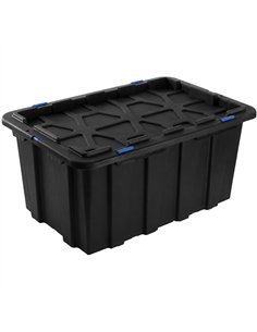 Commercial 100L Plastic Storage Box with Snap Lid Set of 6 PP Black with Blue Clips 750 x 515 x 380mm | Professional CS25H0100GG