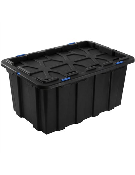 Commercial 100L Plastic Storage Box with Snap Lid Set of 6 PP Black with Blue Clips 750 x 515 x 380mm | Professional CS25H0100GG