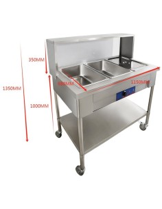 Professional Stainless Steel Mobile Bain Marie Food Warmer Table with Overshelf, 3×GN1/1, 1150×680×1350mm - Ideal for Commercial 2