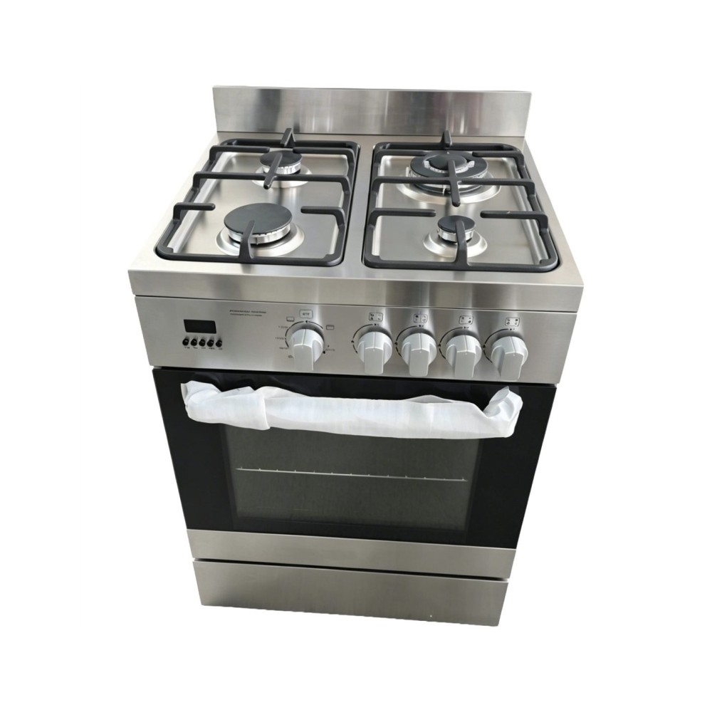 Professional 4 Burner Stainless Steel Gas Range with Oven 600×600×850mm for Commercial Kitchens