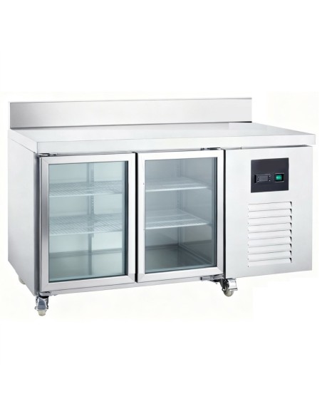 Professional Commercial Refrigerated Prep Counter with 307L Capacity and 2 Glass Doors - Ideal for Busy Kitchens
