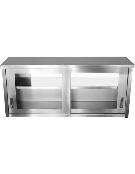 Professional Stainless Steel Wall Cabinet Cupboard with Glass Doors 1600x400x650mm for Commercial Kitchens