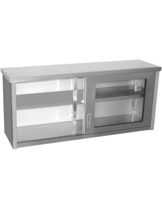 Professional Stainless Steel Wall Cabinet Cupboard with Glass Doors 1600x400x650mm for Commercial Kitchens 2