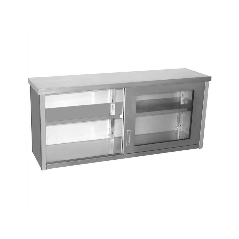Professional Stainless Steel Wall Cabinet Cupboard with Glass Doors 1600x400x650mm for Commercial Kitchens