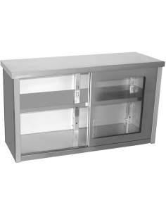 Professional Stainless Steel Wall Cabinet Cupboard with Glass Doors 1500x400x650mm for Commercial Kitchens