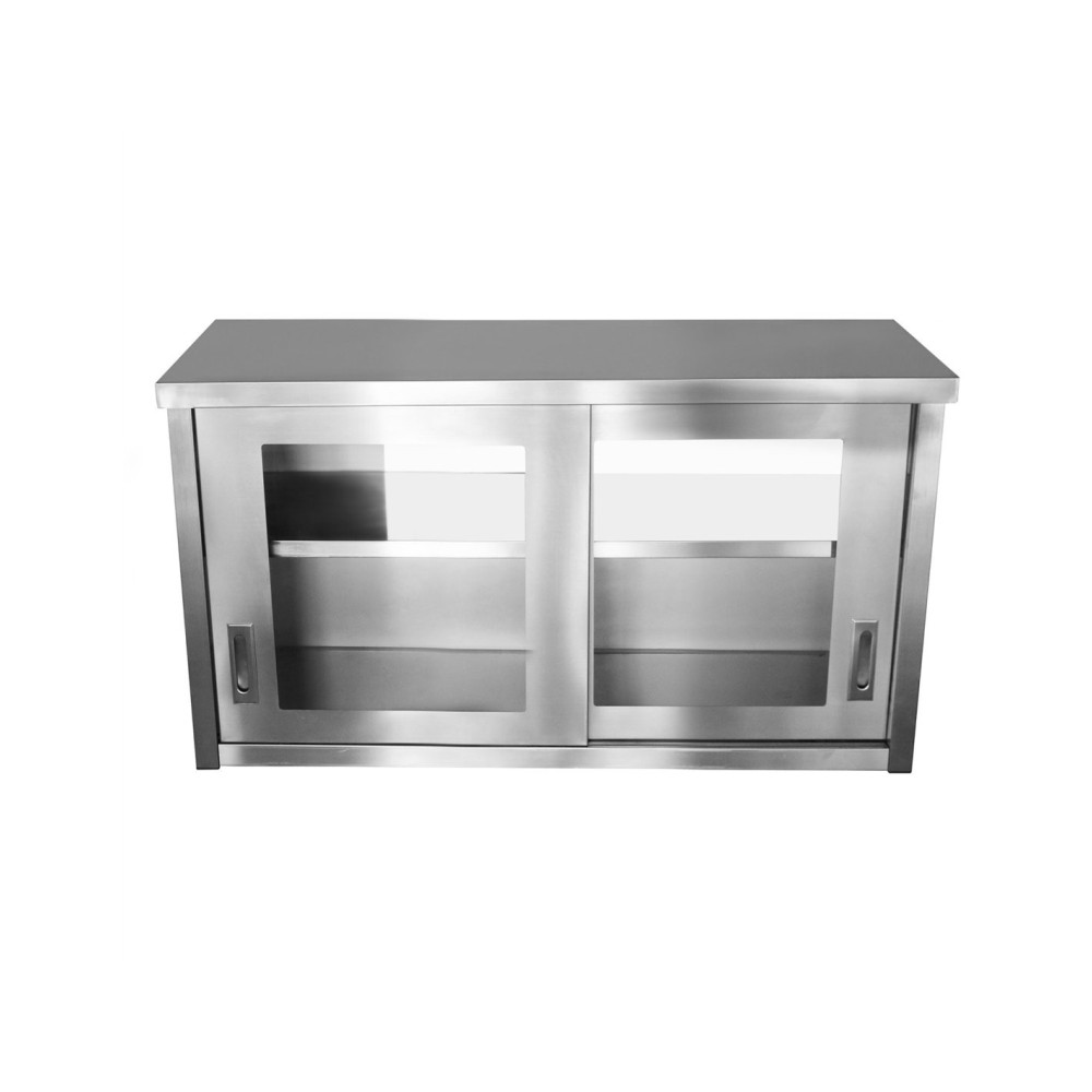 Professional Stainless Steel Wall Cabinet Cupboard with Glass Doors 1500x400x650mm for Commercial Kitchens