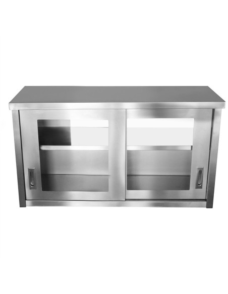 Professional Stainless Steel Wall Cabinet Cupboard with Glass Doors 1500x400x650mm for Commercial Kitchens