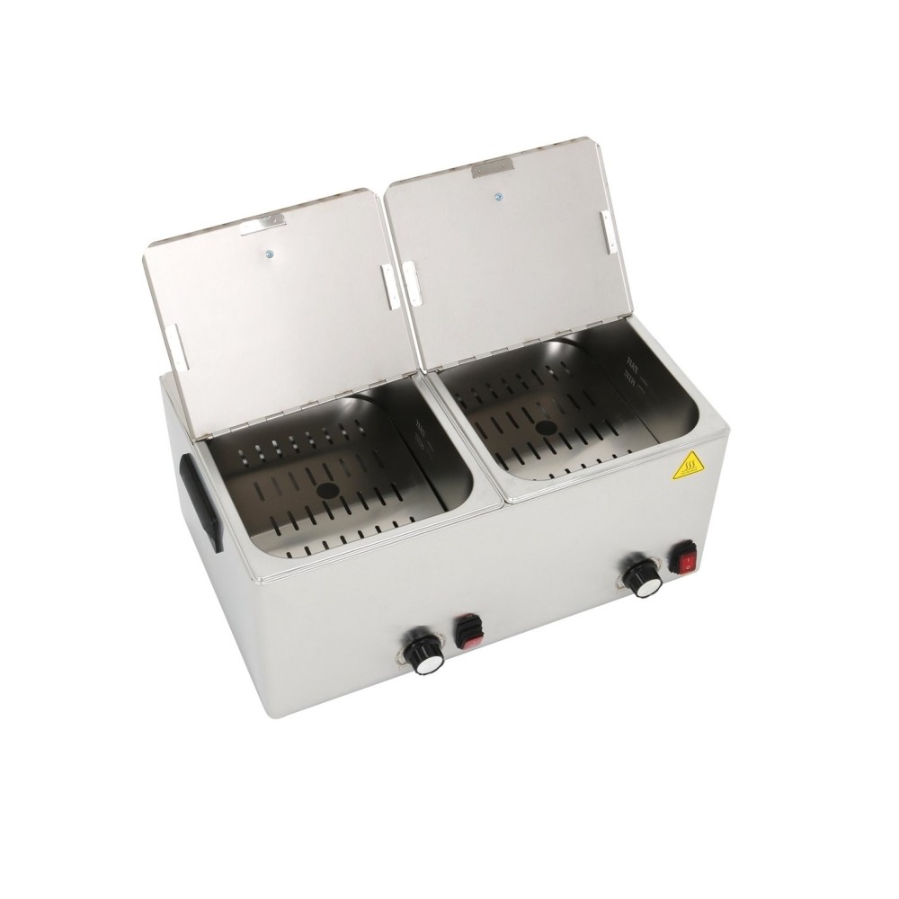 Professional Hot Dog / Sausage Warmer with Hinged Covers, 2 x 8 Litres - Ideal for Commercial Kitchens