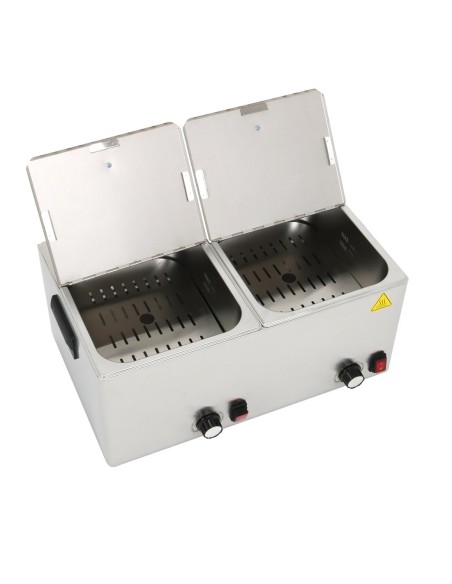 Professional Hot Dog / Sausage Warmer with Hinged Covers, 2 x 8 Litres - Ideal for Commercial Kitchens