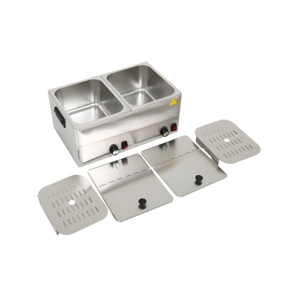 Professional Hot Dog / Sausage Warmer with Hinged Covers, 2 x 8 Litres - Ideal for Commercial Kitchens