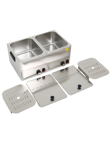 Professional Hot Dog / Sausage Warmer with Hinged Covers, 2 x 8 Litres - Ideal for Commercial Kitchens