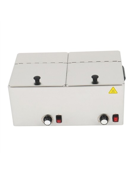 Professional Hot Dog / Sausage Warmer with Hinged Covers, 2 x 8 Litres - Ideal for Commercial Kitchens