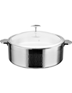Professional Tri-Ply Stainless Steel 4.5L Casserole with Glass Lid & Ceramic Food Pan, Red - Ideal for Commercial Kitchens